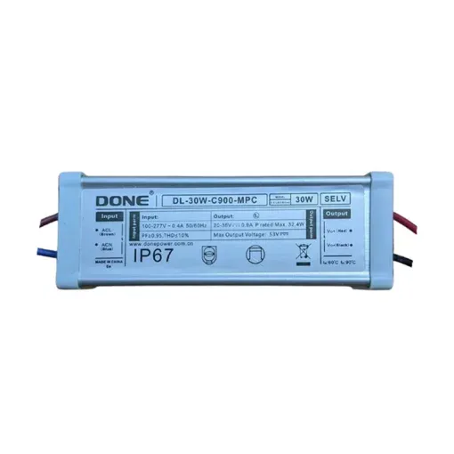 Nguồn điện DONE 30W (DL-30W-C900-MPC) - 100~277Vac 50/60Hz; Out: 21~42Vdc; Output: 0.75A; PF~0.95; Protection: IP67 - 2KV; Size: 104.6*30*20.5mm