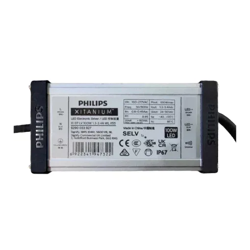 Nguồn điện PHILIP XITANIUM 100W (Xi EP LV 100W 1.3-3.4A WL I155) - 110~277Vac 50/60Hz; Out 24~ 50Vdc; Out put: 1.3-2.0A; Size: 155*67*40mm.