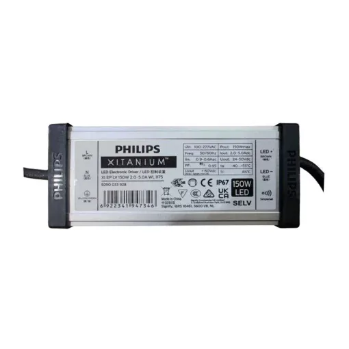 Nguồn điện PHILIP XITANIUM 150W (Xi EP LV 150W 2.0-5.0A WL I175) 110~277Vac 50/60Hz; Out 24~ 50Vdc; Out put: 2.0-5.0A; Size: 175*67*40mm.
