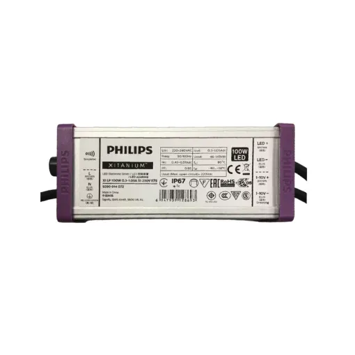 Nguồn điện PHILIP DIM 5 LEVER XITANIUM 100W (Xi LP 100W 0.3-1.05A S1 WL I155) - 110~277Vac 50/60Hz; Out 46~143Vdc; Out put: 0.3-1.05A; Size: 195*68*40mm.